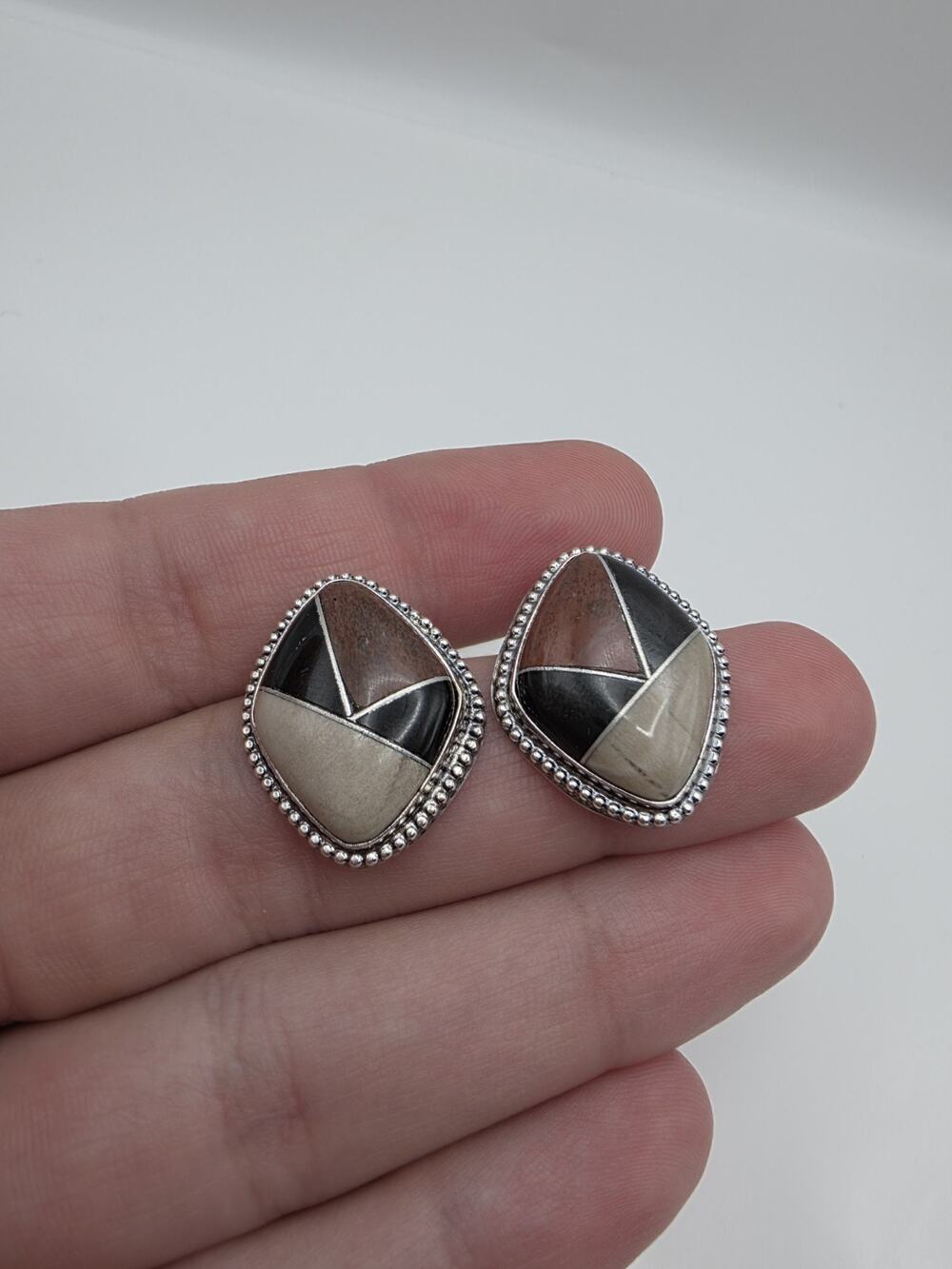 DTR Sterling Silver 925 Multi-Stone Inlay Earrings